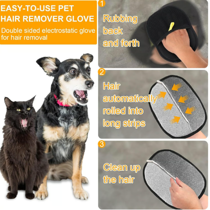 Pet Hair Removal Anti-Static Gloves - Highly Effective, Soft Silicone Material, Washable and Reusable (Home + Car Use)
